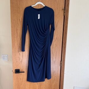 Banana Republic Midnight Blue Ruched Long Sleeve Dress